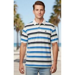Chaps Men's Polo Shirt Golf Striped Crest Logo Preppy‎ Colorful Casual Size M